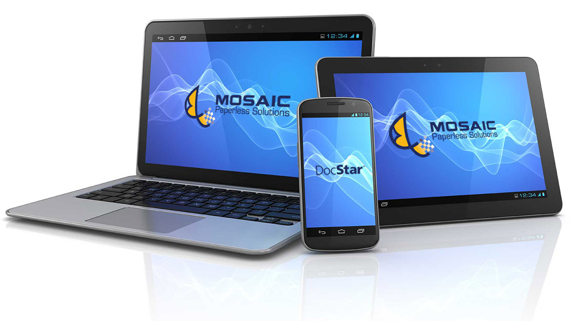 Mosaic software running on a laptop, tablet, and smartphone