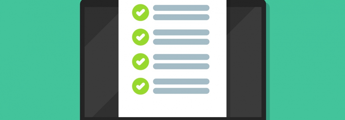 checklist document on laptop in a flat design. vector illustration