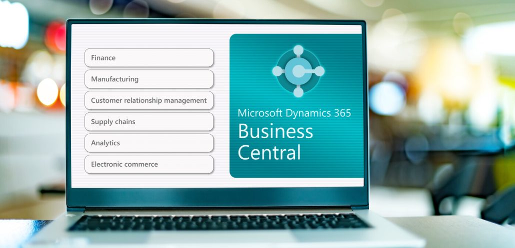 laptop showing logo of microsoft dynamics 365 business central