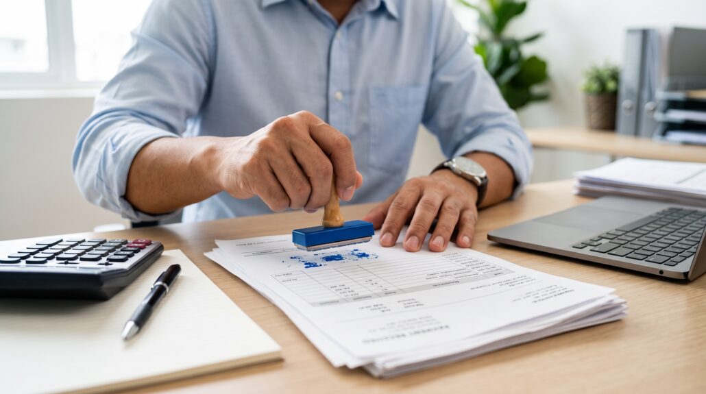 Finance professional reviewing invoices in an AP automation system connected to an ERP