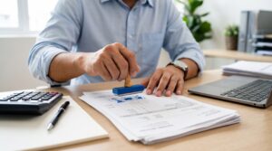 Finance professional reviewing invoices in an AP automation system connected to an ERP